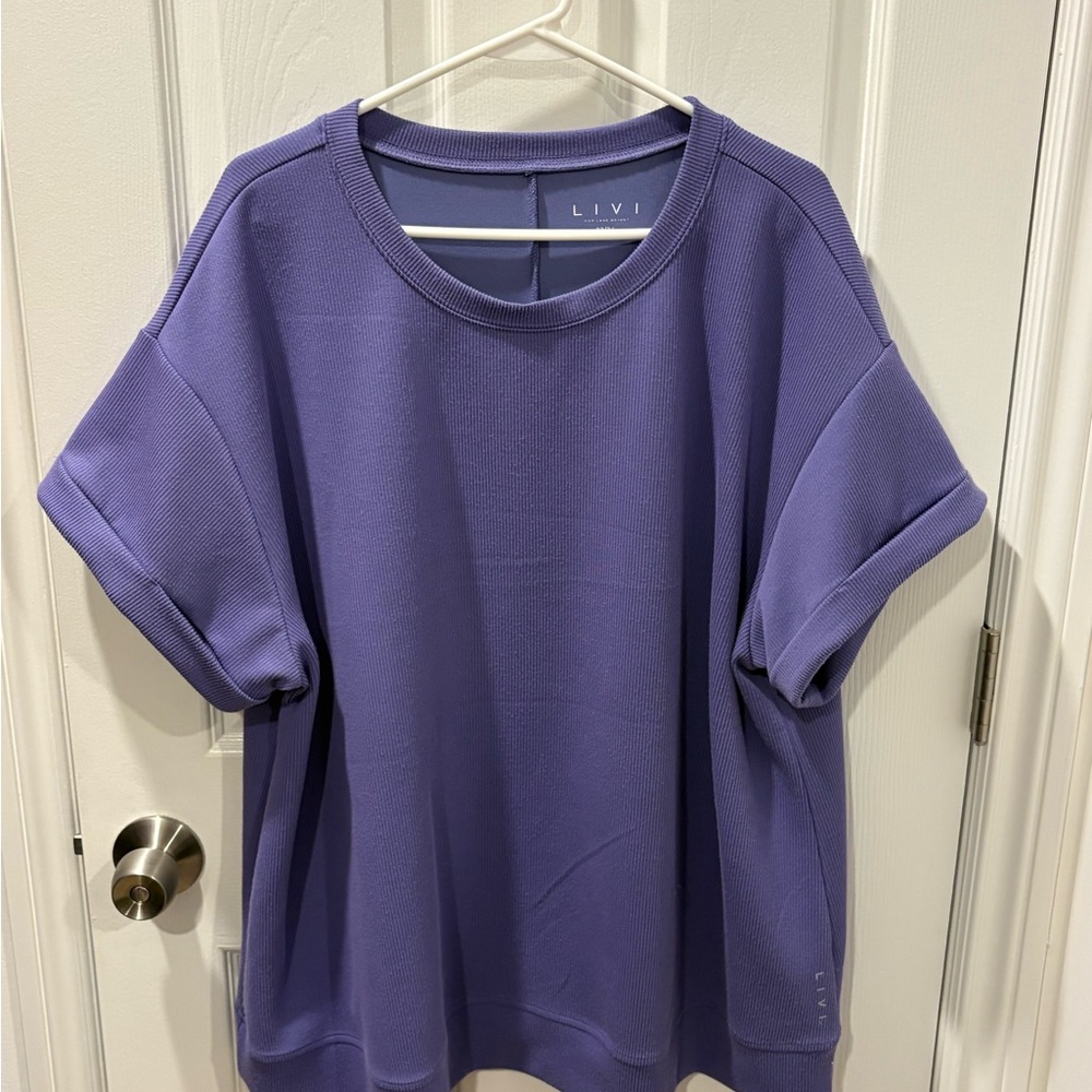 Lane Bryant 22/24 LIVI Lilac Crew Neck Ribbed Journey Short-Sleeve Sweatshirt